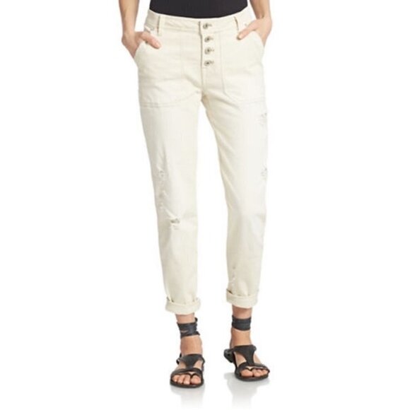 Free People Distressed Mountaineer Jeans Cream Size 4 - Picture 2 of 6